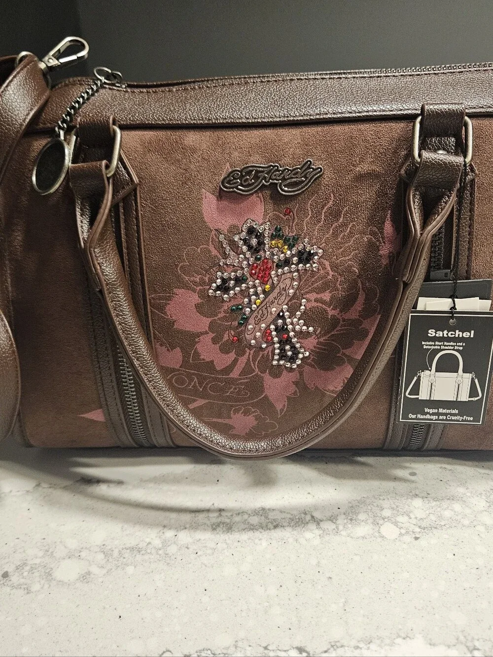 NEW Ed Hardy & Beyonce brown satchel - RARE FIND